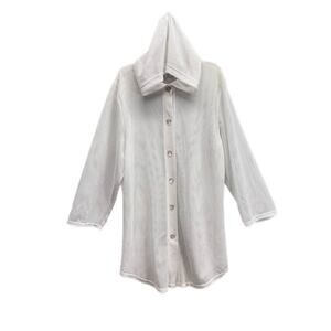 JORDAN TAYLOR Swim Cover Up L Dress Mesh Hooded Long Sleeve Button Down